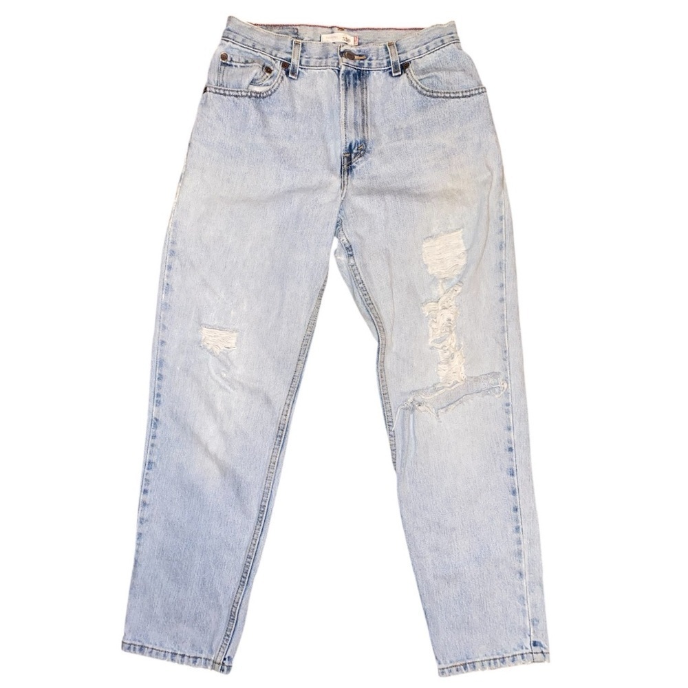 LEVI’S 550 Relaxed Tapered Grunge Thrashed Jeans Vintage Blue Denim SZ 8 Short